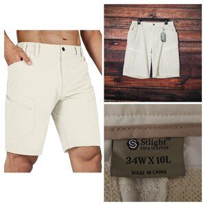 NWT Stlight Mens Hiking Cargo Shorts Size 34 Water Resistant Nylon Stretch Bone